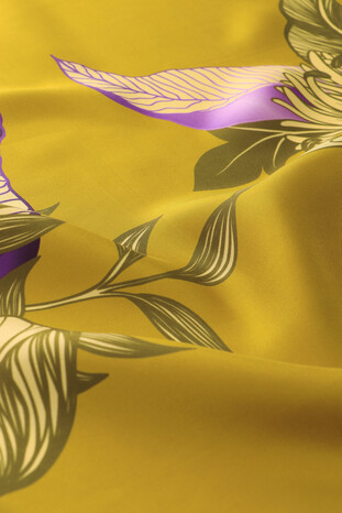 Acid Green Age Pattern Twill Silk Square Scarf - Thumbnail