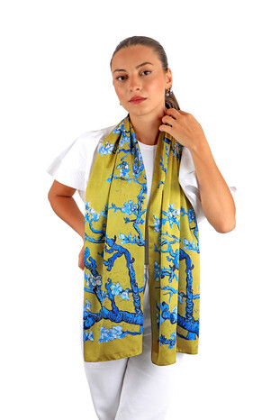 Acid Green Almond Flower Silky Foulard - Thumbnail