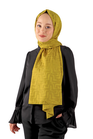 Acid Green Labyrinth Pattern Jacquard Scarf - Thumbnail