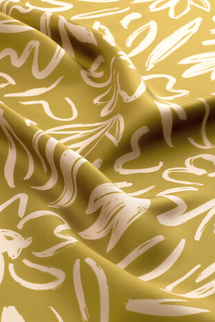 Acid Green Spring Pattern Twill Silk Scarf - Thumbnail