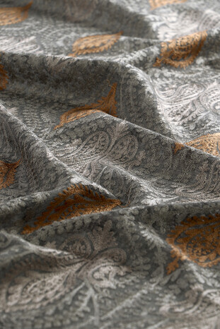 Anthracite Brown Suzani Embroidered Wool Silk Shawl - Thumbnail