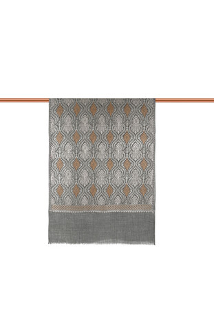 Anthracite Brown Suzani Embroidered Wool Silk Shawl - Thumbnail