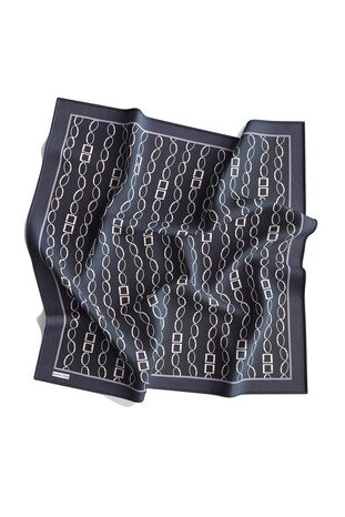 Anthracite Chain Pattern Twill Silk Square Scarf - Thumbnail