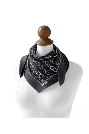 Anthracite Chain Pattern Twill Silk Square Scarf - Thumbnail