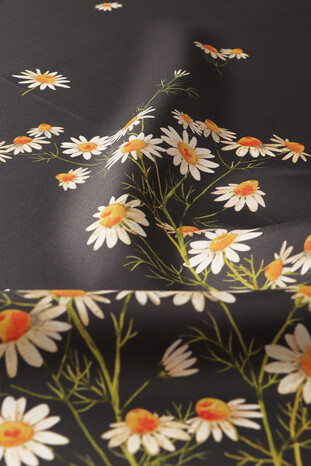 Anthracite Daisy Pattern Twill Silk Square Scarf - Thumbnail