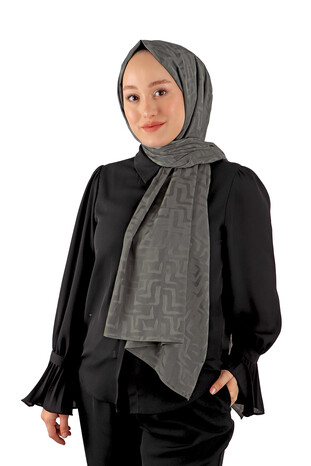 Anthracite Labyrinth Pattern Jacquard Scarf - Thumbnail