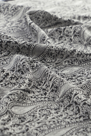 Anthracite Paisley Patterned Wool Silk Shawl - Thumbnail