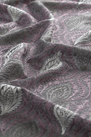 Anthracite Purple Suzani Embroidered Wool Silk Shawl - Thumbnail