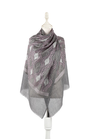 Anthracite Purple Suzani Embroidered Wool Silk Shawl - Thumbnail