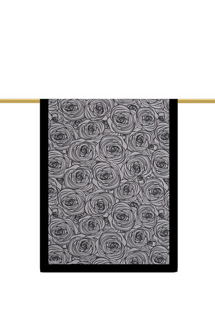 Anthracite Rosa Pattern Twill Silk Scarf - Thumbnail