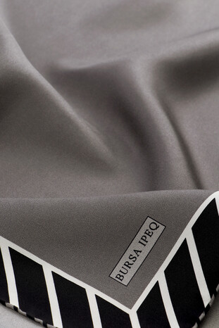 Anthracite Stripe Pattern Twill Silk Square Scarf - Thumbnail