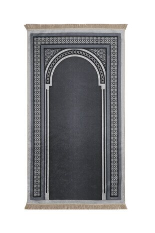 Anthracite Velvet Carpet Prayer Rug - Thumbnail