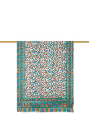 Aqua Green Patterned Indian Silk Scarf - Thumbnail