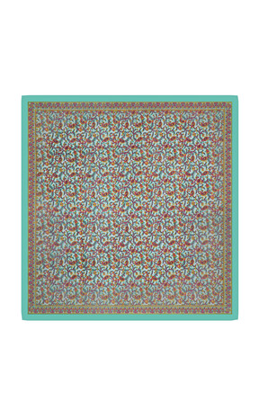 Aqua Green Patterned Indian Silk Square Scarf - Thumbnail