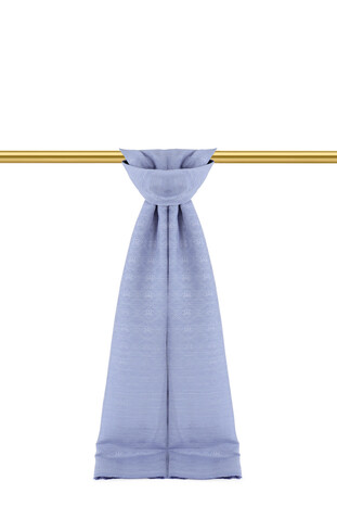 Baby Blue Monogram Pattern Silk Cotton Scarf - Thumbnail