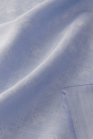 Baby Blue Monogram Pattern Silk Cotton Scarf - Thumbnail