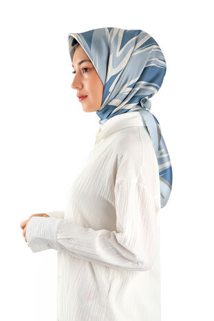 Baby Blue Nilsu Pattern Twill Silk Square Scarf - Thumbnail