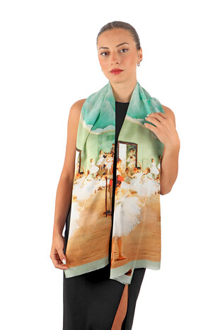 Beige Ballerina Silk Painting Foulard - Thumbnail