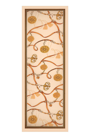 Beige Belt Pattern Sura Silk Scarf - Thumbnail