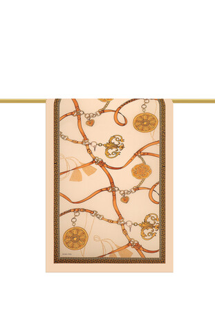 Beige Belt Pattern Sura Silk Scarf - Thumbnail