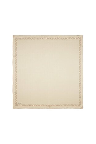 Beige Border Waterline Silk Square Scarf - Thumbnail