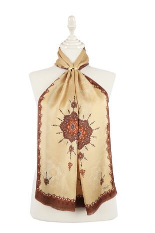 Beige Brown Belly Tight Silk Foulard - Thumbnail