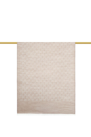 Beige G Pattern Wool Silk Scarf - Thumbnail