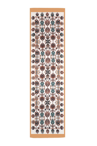 Beige Iznik Pattern Narrow Silk Foulard - Thumbnail