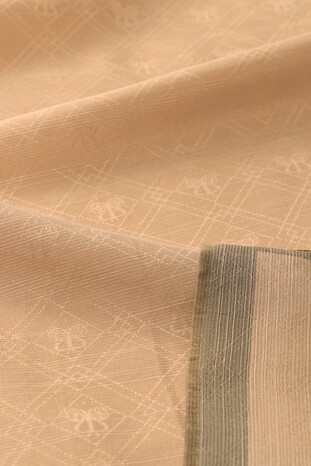 Beige Monogram Pattern Silk Cotton Scarf - Thumbnail