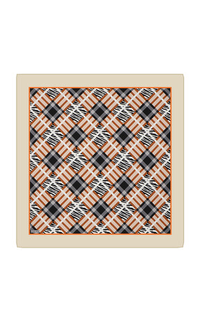 Beige Tile Pattern Twill Silk Square Scarf - Thumbnail