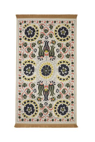 Beige Velvet Carpet Prayer Rug - Thumbnail