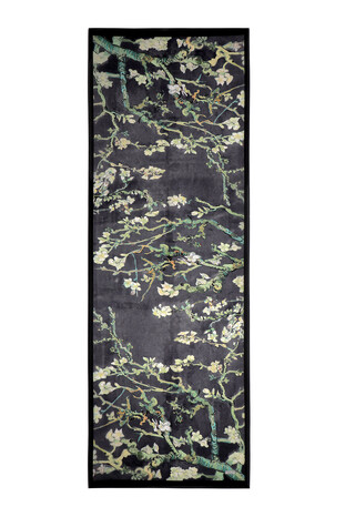 Black Almond Blossom Pattern Voile Silk Scarf - Thumbnail