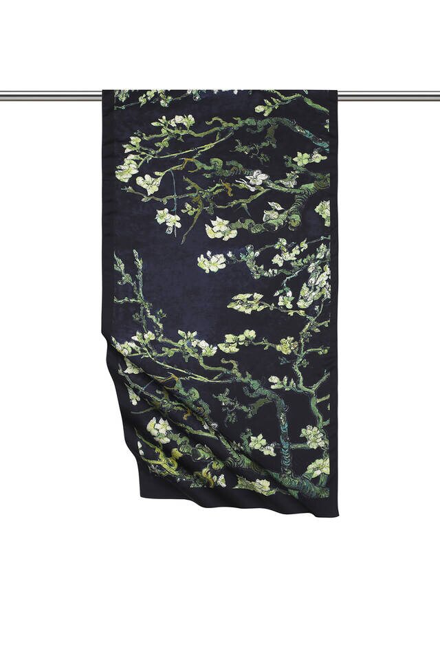 Black Almond Blossom Silky Foulard 