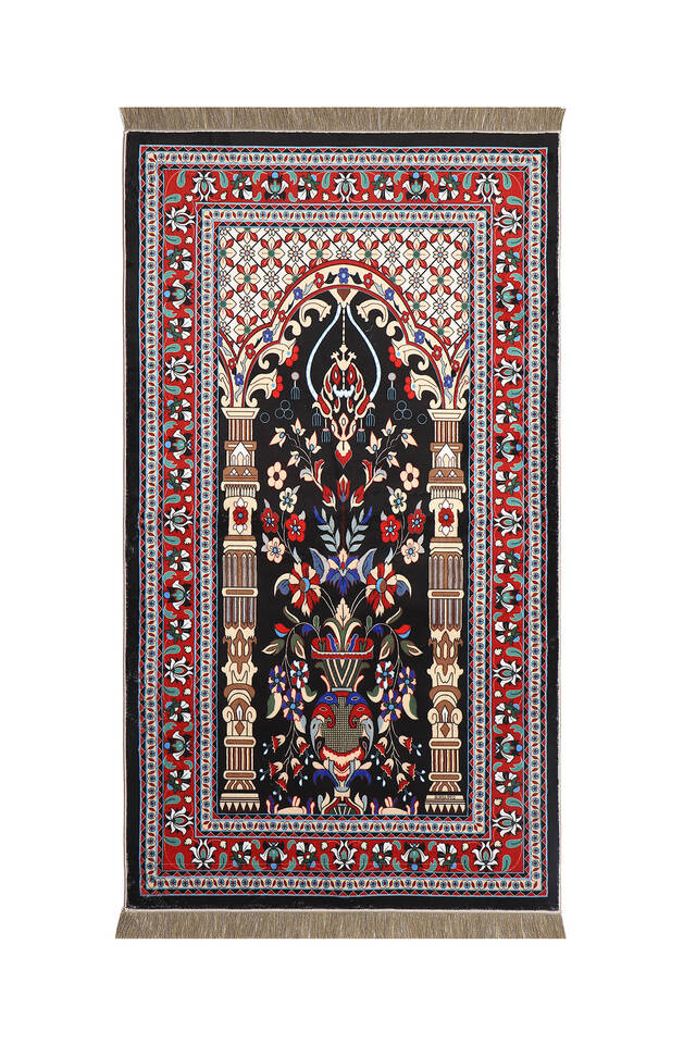 Black Bamboo Carpet Prayer Rug - 1