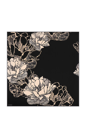 Black Begonia Pattern Sura Silk Square Scarf - Thumbnail