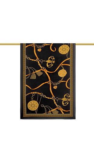 Black Belt Pattern Sura Silk Scarf - Thumbnail