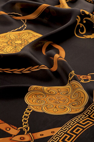 Black Belt Pattern Sura Silk Scarf - Thumbnail