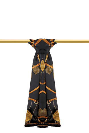 Black Belt Pattern Sura Silk Scarf - Thumbnail