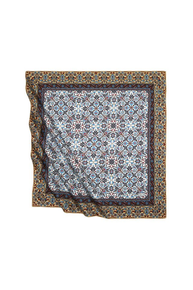 Black Brown Turkish Patterned Tile Pattern Silk Square Scarf 