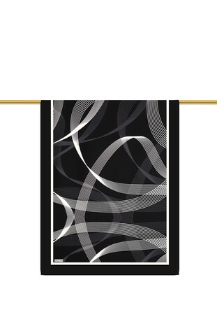 Black Carousel Pattern Twill Silk Scarf - Thumbnail