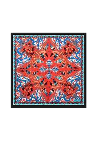 Black Çintemani Carnation Pattern Silky Pocket Square - Thumbnail