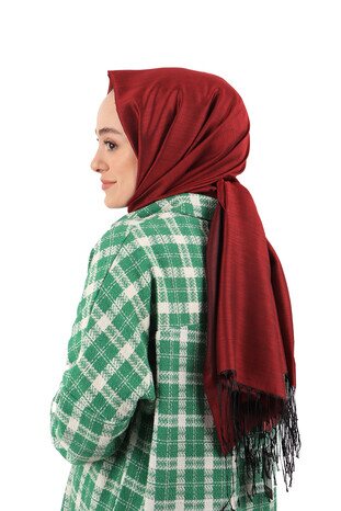 Black Claret Red Silk Look Scarf - Thumbnail