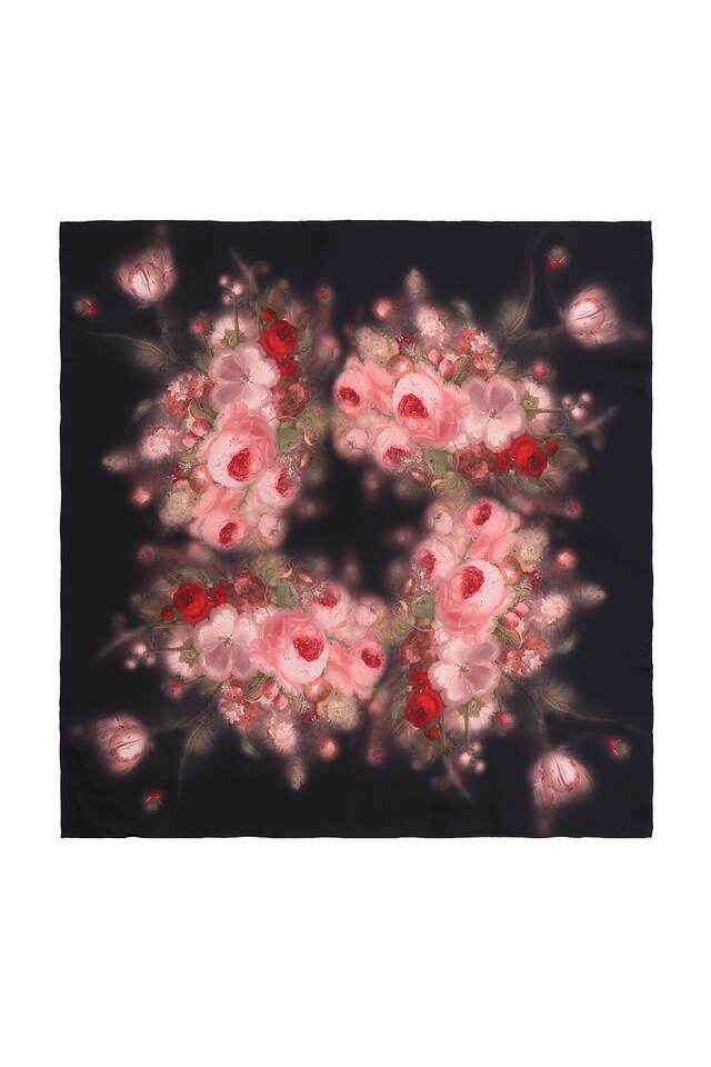 Black Floral Silk Square Scarf 