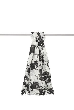 Black Flower Crepe Scarf - Thumbnail