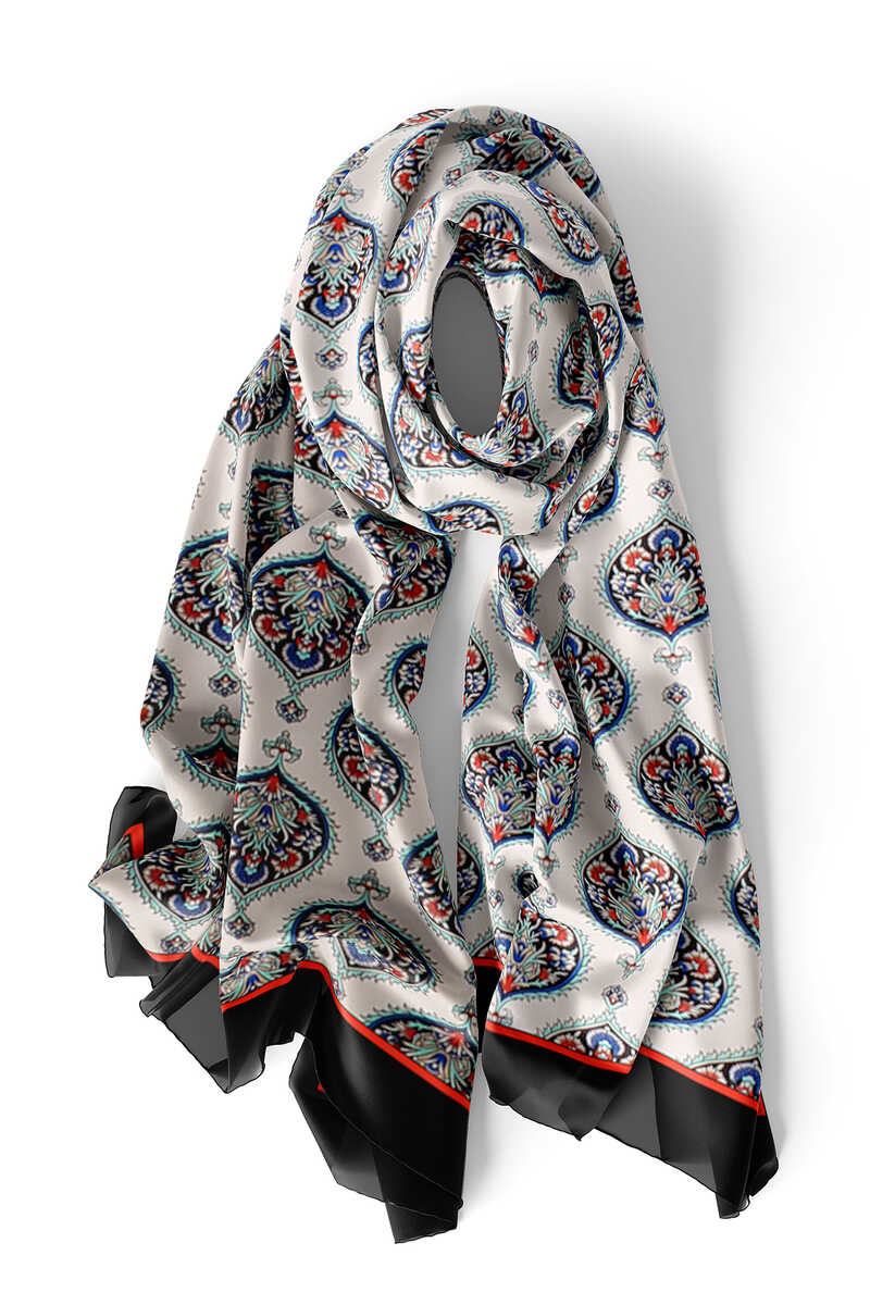 Black Hatai Pattern Silk Foulard