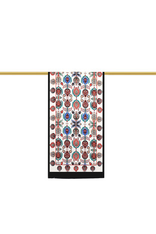 Black Iznik Pattern Narrow Silk Foulard - Thumbnail