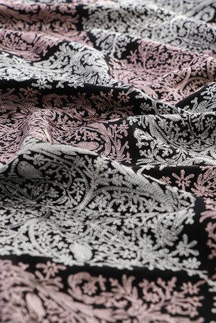 Black Lilac Embroidered Suzani Wool Shawl - Thumbnail