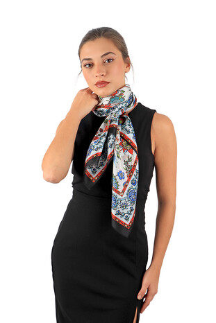 Black Lily Pattern Voile Silk Foulard - Thumbnail