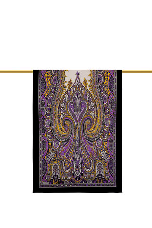 Black Nile Pattern Sura Silk Scarf - Thumbnail