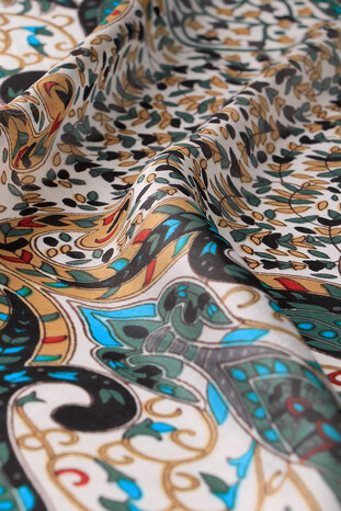 Black Patterned Indian Silk Scarf - Thumbnail